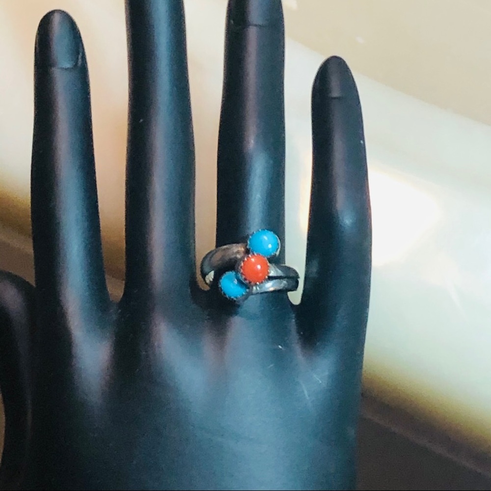 Lovely  Sterling Silver Turquoise&Coral Ring! - Picture 7 of 10